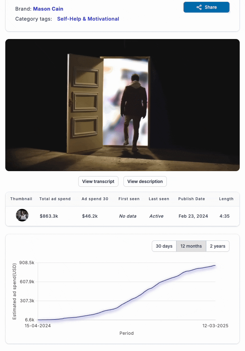 Mason Cain ad inside VidTao YouTube ad library