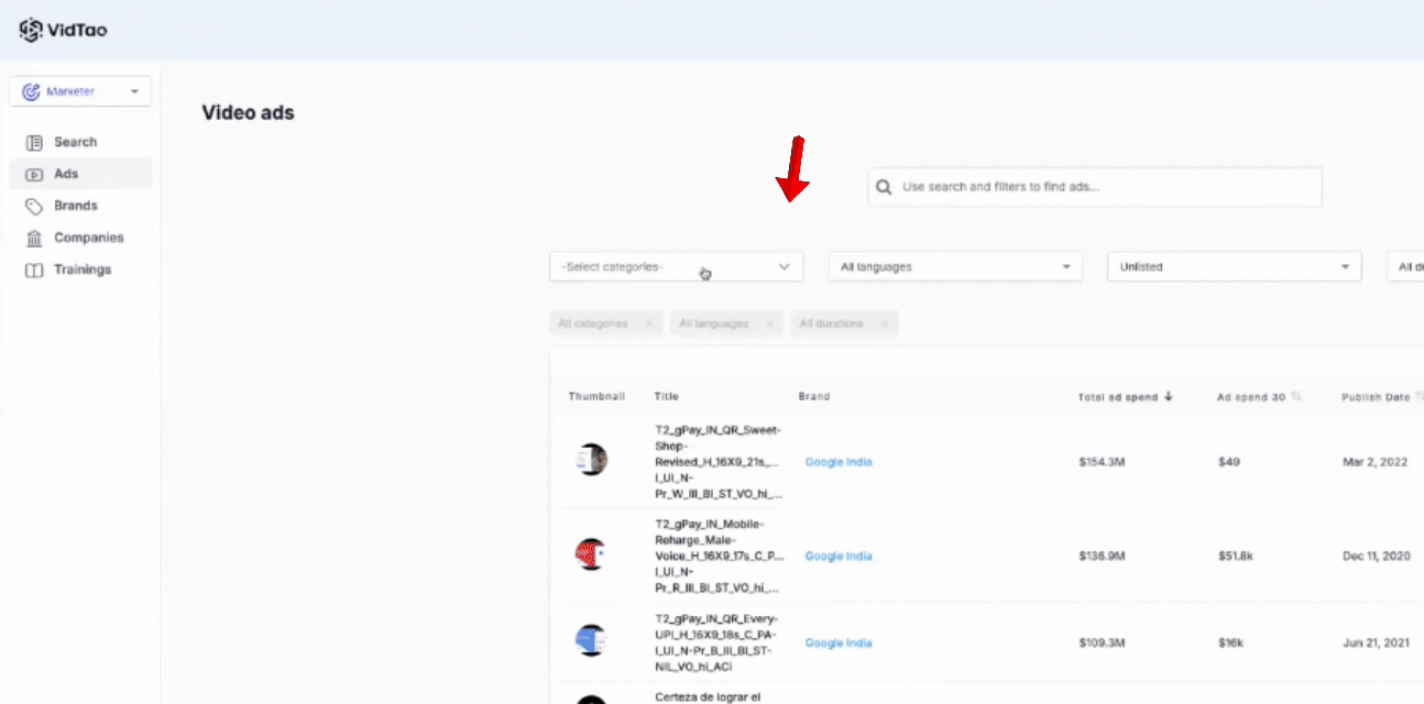 search by categories