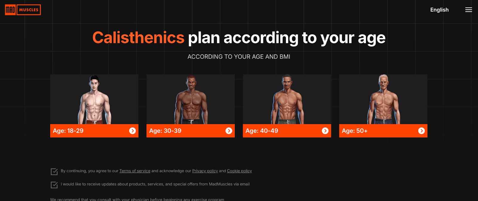 MadMuscles landing page in VidTao YouTube ad finder