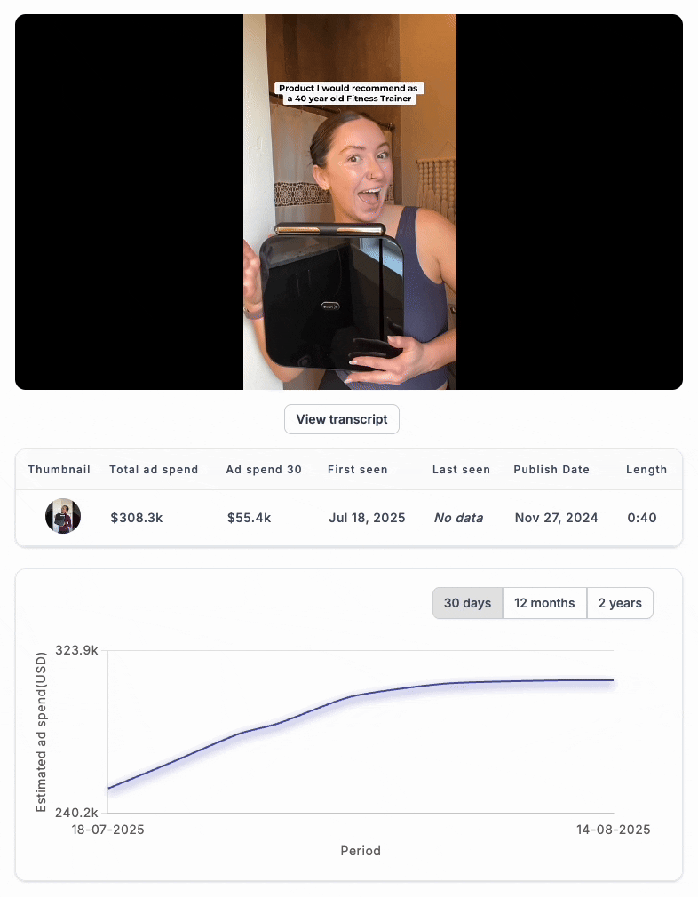 hume health ad inside the best Youtube ad spy tool